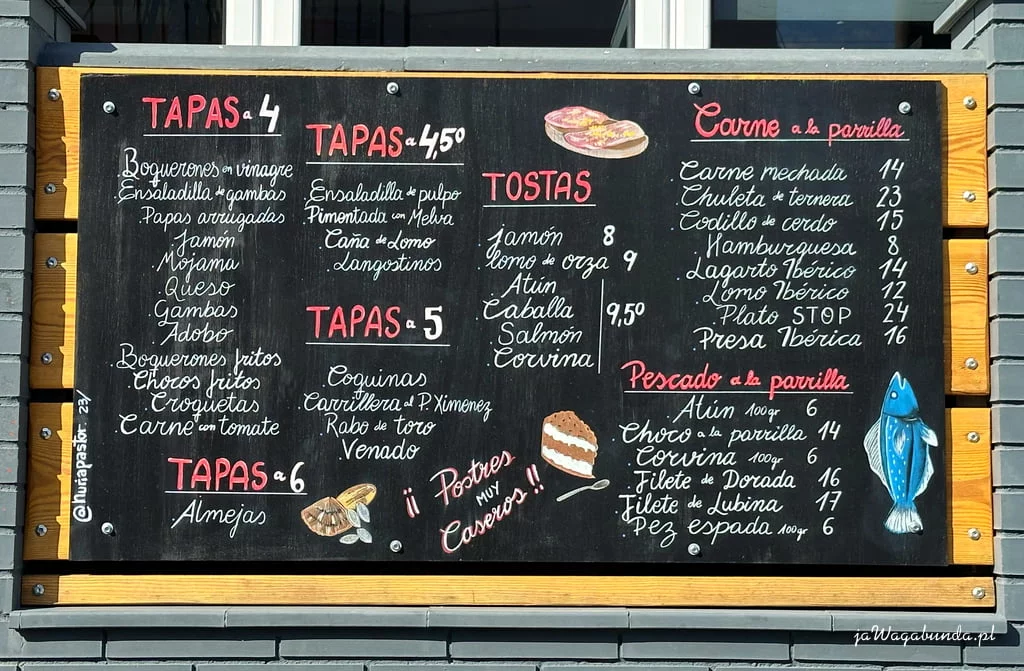 menu w języku hiszpańskim