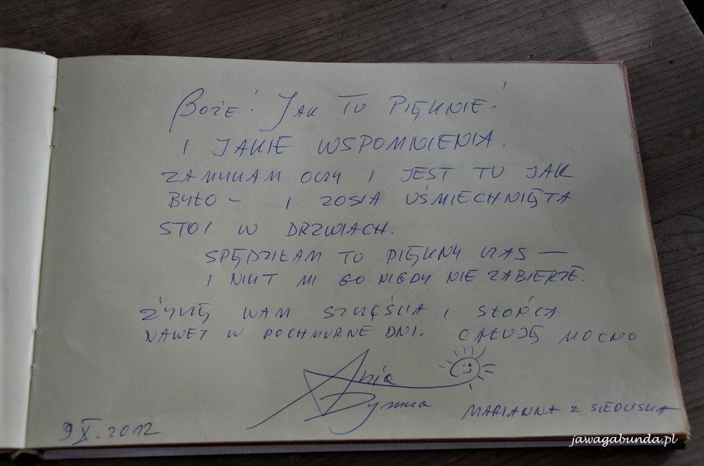 wpis aktorki Anny Dymnej w książce pamiątkowej