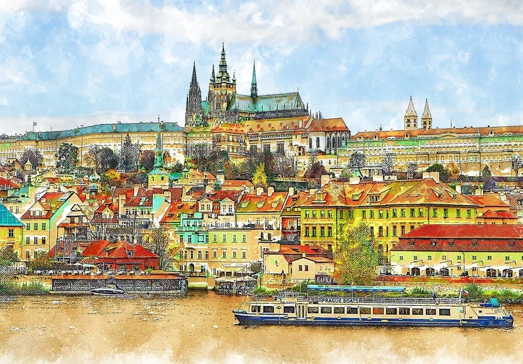 widok na miasto i zamek na wzgórzu