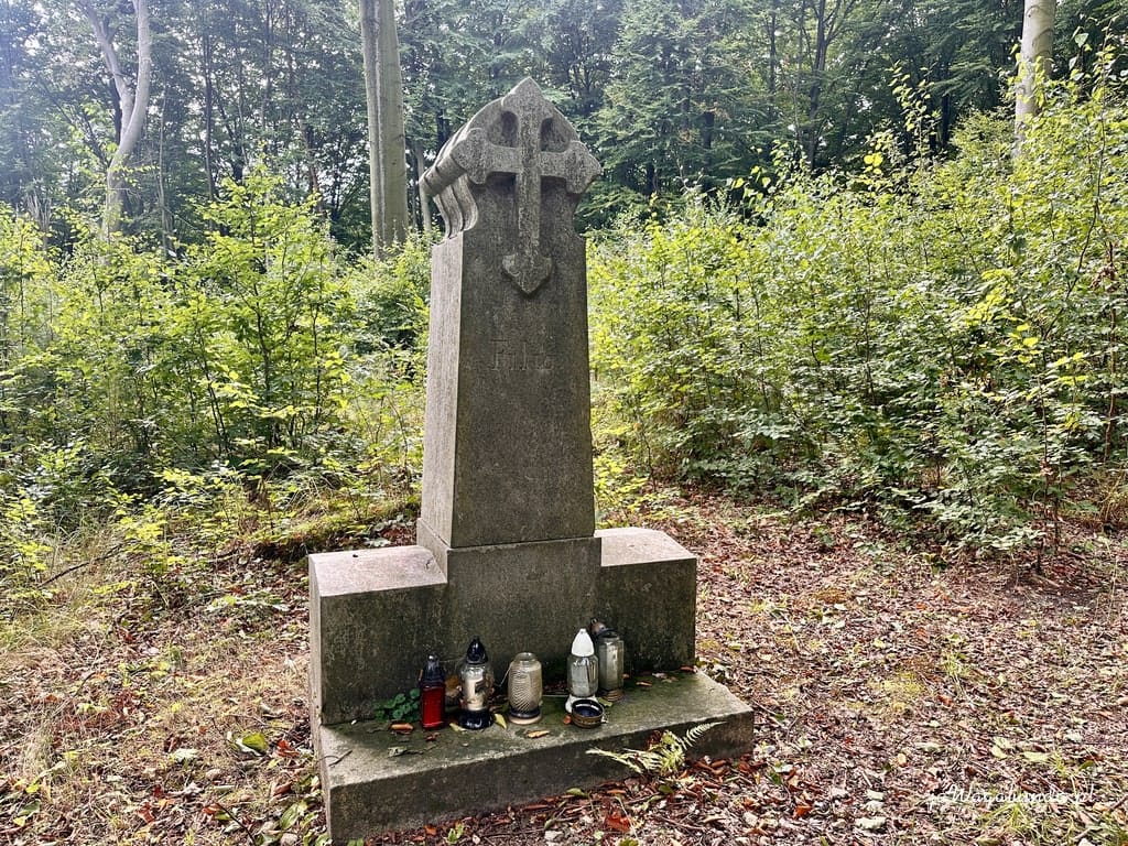 kamienny pomnik w lesie